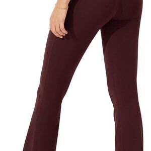 Women's Burgundy Cloud Feeling Crossover Flared Yoga Pants with Back Pocket, Hig